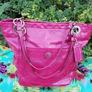 Coach EUC Alex pink stitched patent leather tote